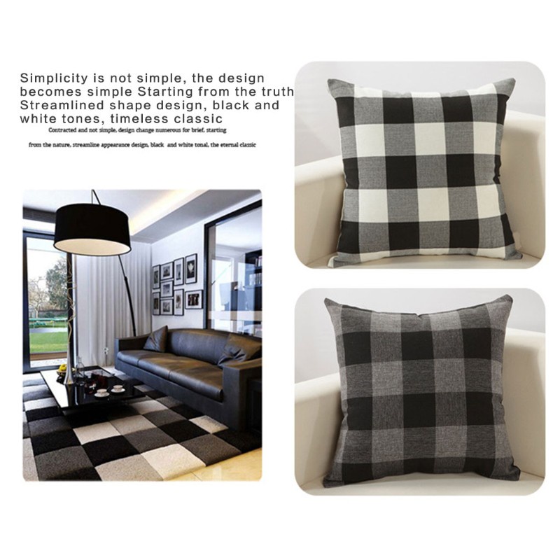 SUN 3pcs/set Classic Retro Checkered Linen Pillowcase Back Cushion Cover Decoration Pillow Case for Home Bedroom Sofa Car