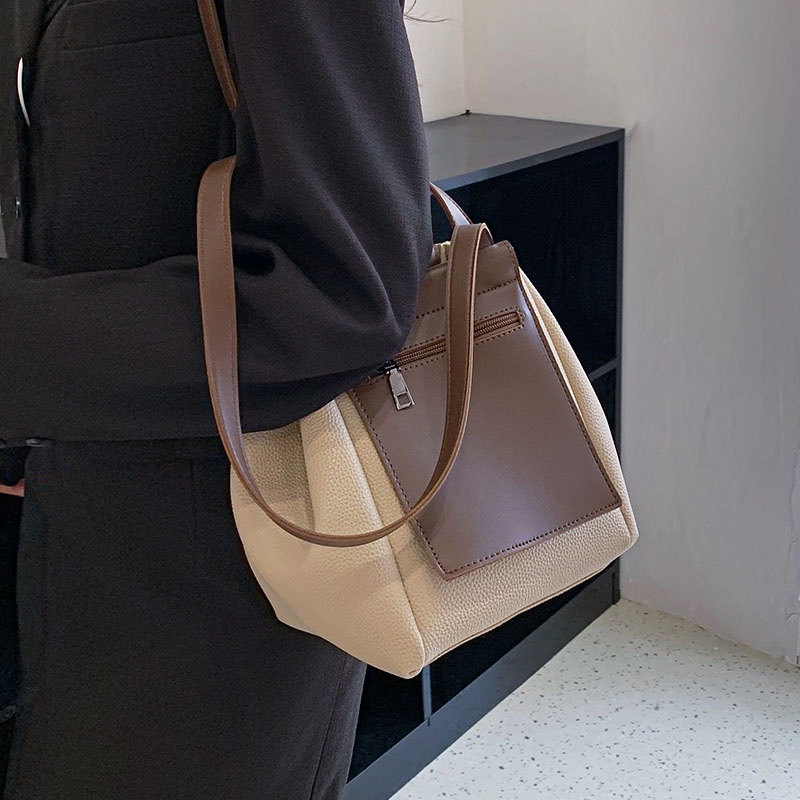 Túi Xách Đeo Vai Sức Chứa Lớn Màu Sắc Tương Phản Phong Cách retro Cao Cấp