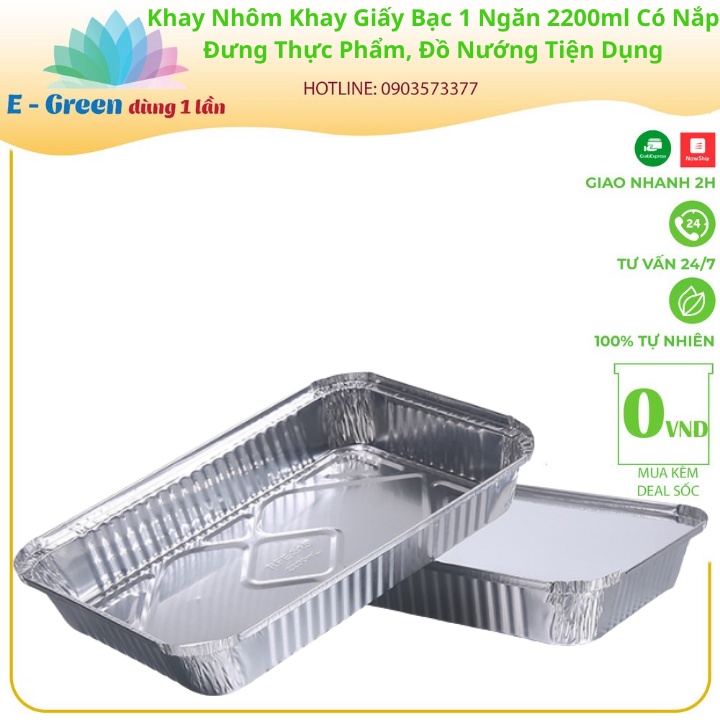 Combo 10 Khay Nhôm, Khay Giấy Bạc 1 Ngăn 2200ml Có Nắp, Đựng Thực Phẩm, Đồ Nướng,Tiện Lợi - Egreendùng1lần