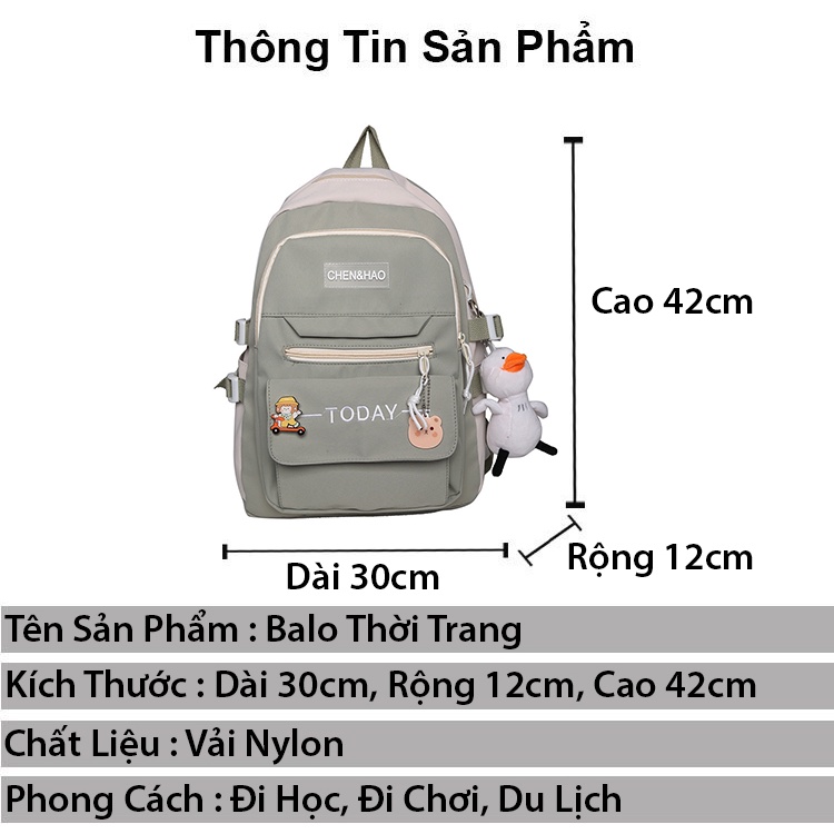 Balo đi học nữ đẹp dễ thương QITI cặp đi học nam nữ thời trang ulzzang đựng laptop 15.6 inch