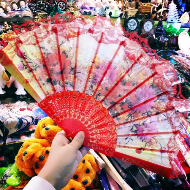 Quạt múa cổ trang ren hoa phong cách nhật
