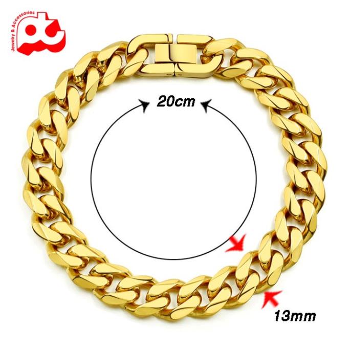 Lắc tay nam lặc đơn kiểu vác cạnh titan cao cấp rẻ đẹp khóa bộ thép không gỉ PT JEWELRY cỡ 13mm mạ vàng PTLTNA14