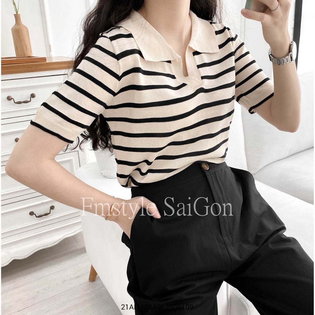 Áo thun len nữ tay ngắn kẻ sọc hàn quốc ulzzang thời trang VM STYLE 81018- 22ALU01A961701 | BigBuy360 - bigbuy360.vn