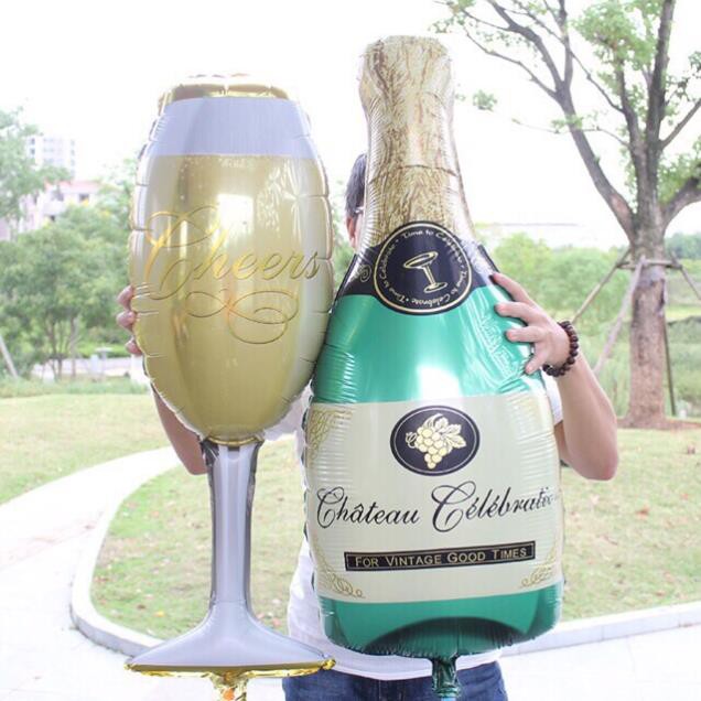 ❤️MẪU MỚI❤️ Bong Bóng Tráng Nhôm Hình Ly Và Chai Champagne