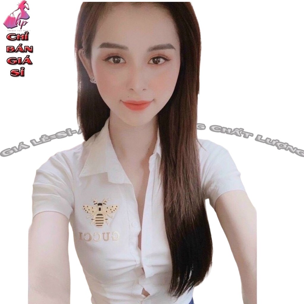 áo sơ mi nữ ôm tay ngắn con ong vàng voan lụa mịn  mẫu mới thời trang 2021