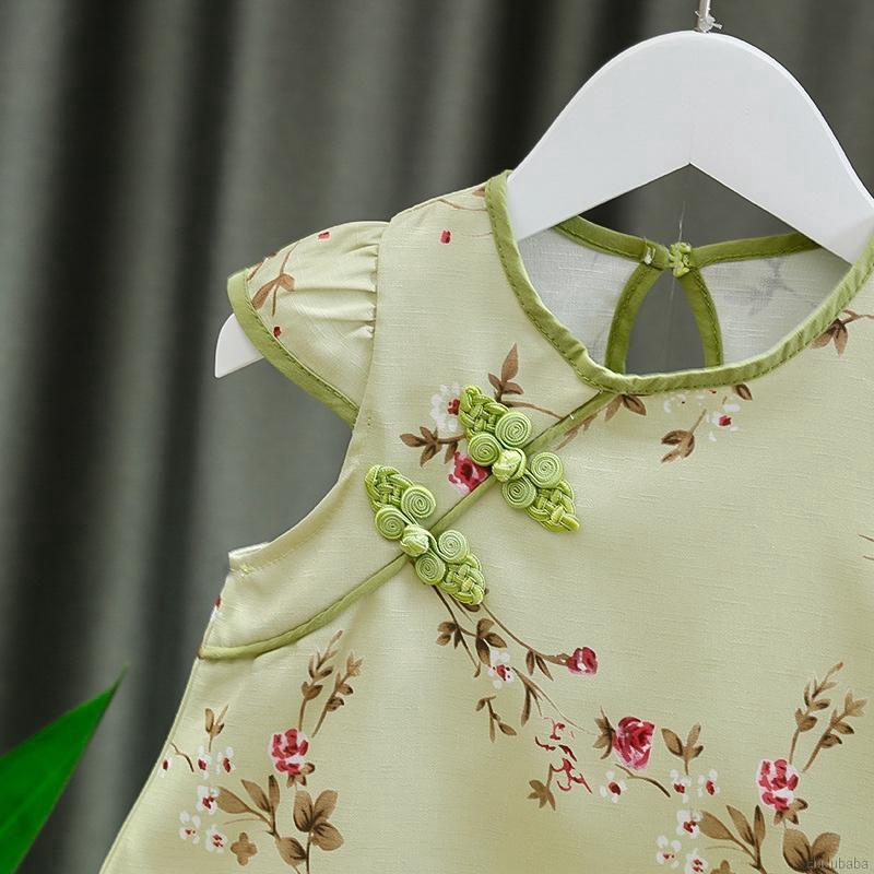 Set Áo Ngắn Tay Và Quần Short Họa Tiết Hoa Phong Cách Trung Hoa Thời Trang Dành Cho Bé Gái