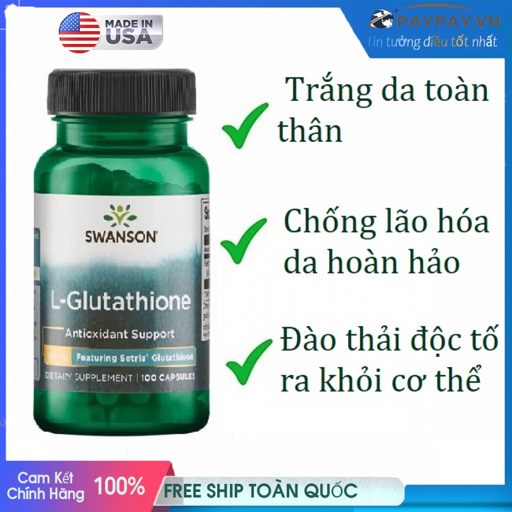 Làm trắng sáng da chống lão hóa da Swanson L_Glutathione của Mỹ