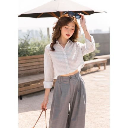 Áo croptop sơ mi công sở dáng lửng tay dài MIEU - HD09