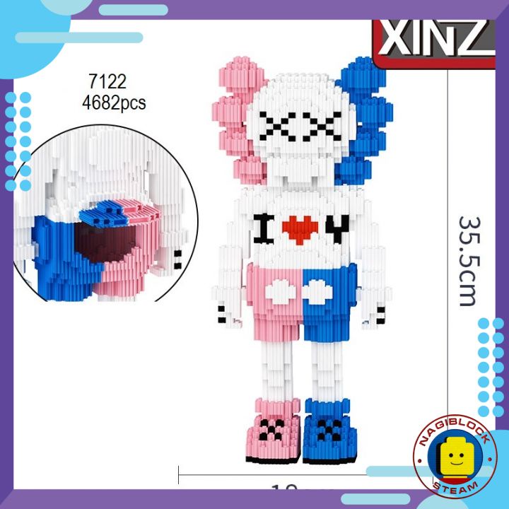 Mô hình lắp ráp, xếp hình Kaws 3D cao 35cm nanoblock Xizai 7119-7122