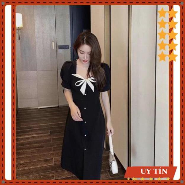 Đầm xoè tiểu thư đen phối nơ cổ Eva_home_fashion | BigBuy360 - bigbuy360.vn