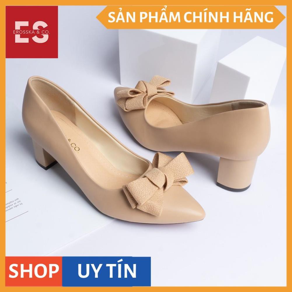 Giày cao gót Erosska thời trang mũi nhọn đính nơ điệu đà kiểu dáng cơ bản cao 5cm màu kem _ EP005