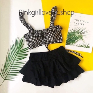 Bikini, Đồ Bơi Đi Biển Hai Mảnh Áo Caro Bèo Chân Váy Hai Tầng KG00790 ODERI