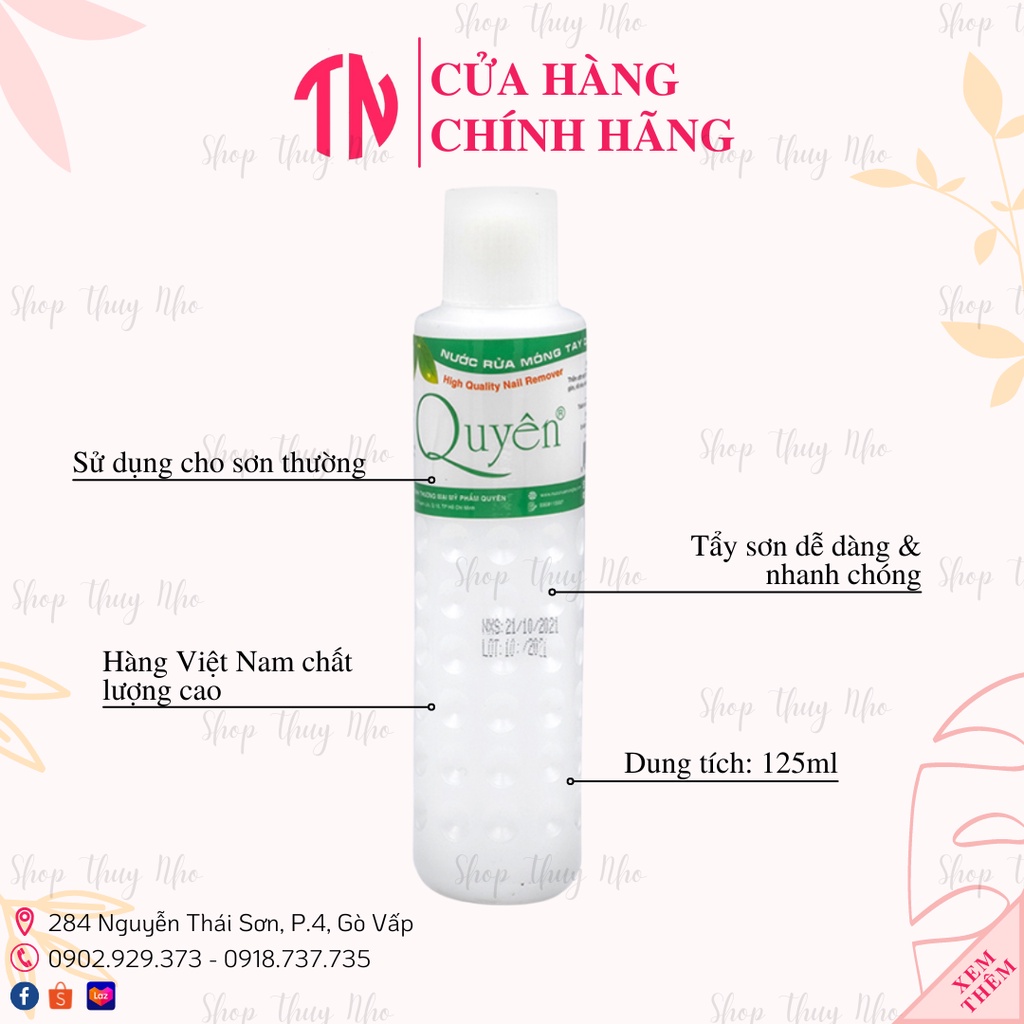 Acetone, axetone ,nước chùi, nước tẩy móng tay Quyên cao cấp - 125ml dụng cụ làm móng tay chuyên nghiệp na