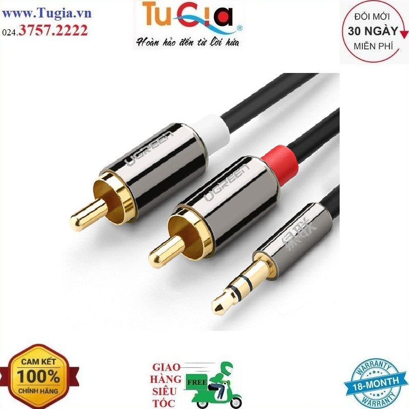 Dây Audio 3,5mm ra 2 đầu RCA (Hoa sen) dài 2M UGREEN AV116 - 10584 - Hàng chính hãng