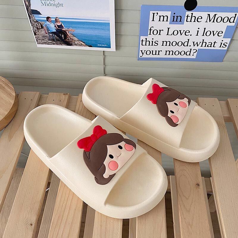 QiaoYiLuo Dép Quai Ngang Chống Trượt Họa Tiết Dễ Thương Phong Cách Hàn Quốc