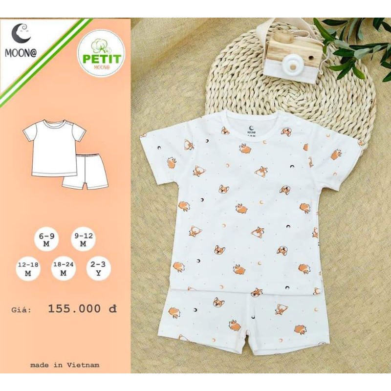 Bộ cộc tay pettit Moon cho bé size từ 6-9M đến 2-3Y