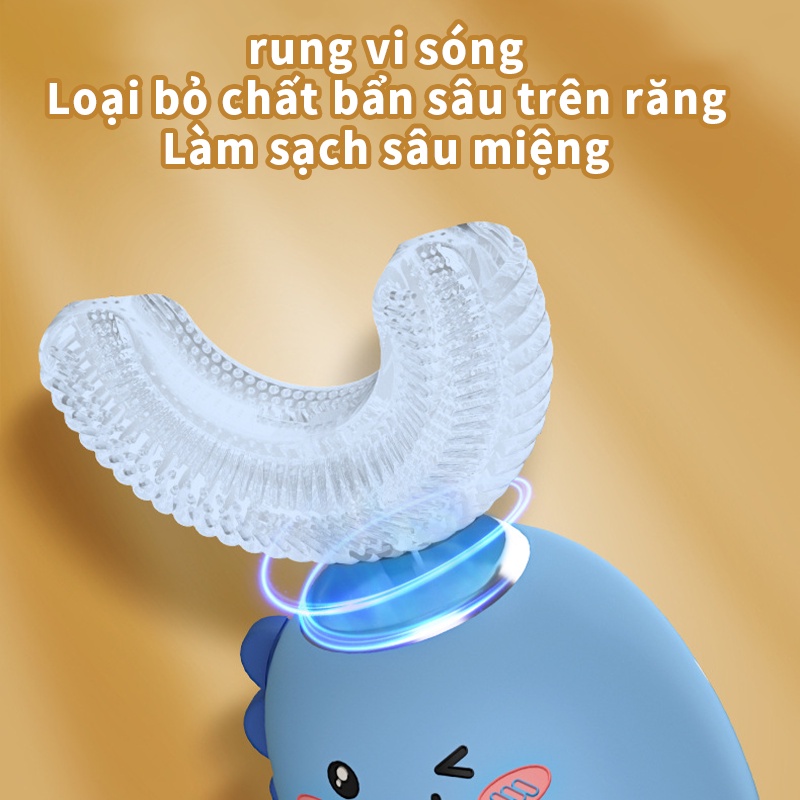 Jollybaby Bàn chải đánh răng điện hình chữ U của trẻ em siêu âm rung động hoàn toàn tự động không thấm nước và có thể sạc lại đầu bàn chải silicone phù hợp cho trẻ sơ sinh 3-12 tuổi