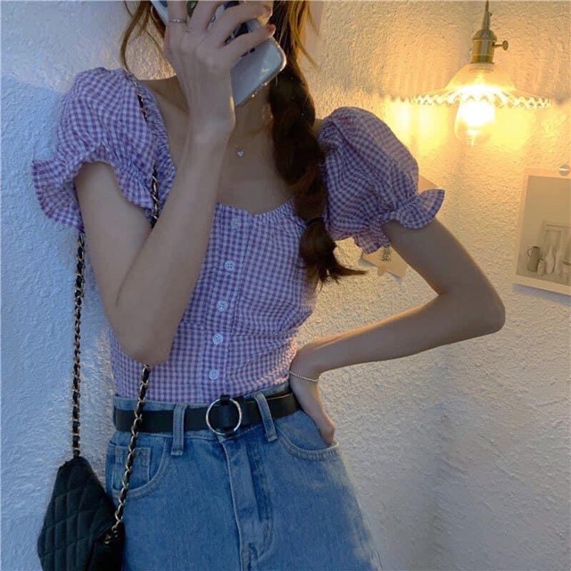 [ẢNH CHỤP THẬT] Áo croptop kẻ caro ulzzang -Áo kiểu nữ cá tính