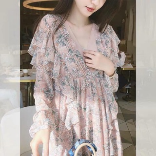 Đầm hoa voan xếp li