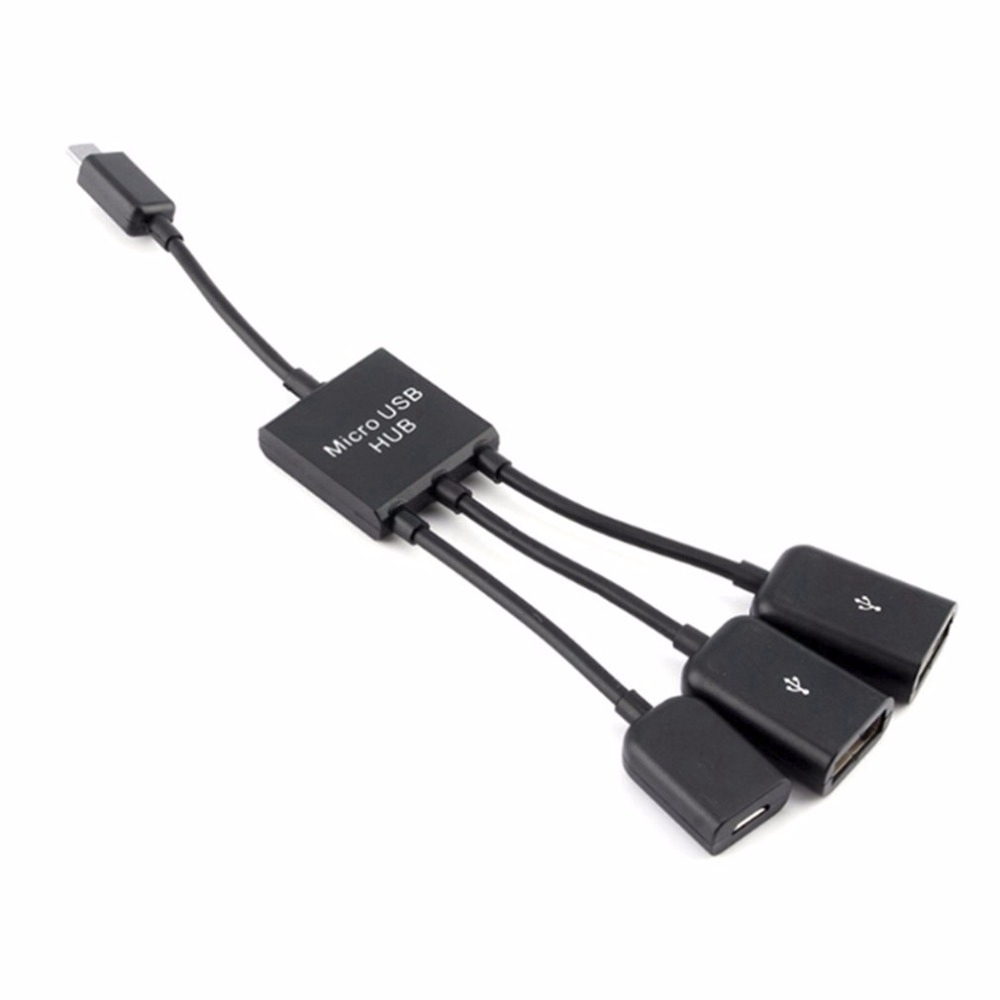 Cáp chuyển đổi 1 cổng Micro USB dương thành 1 cổng Micro USB âm và 2 cổng USB 2.0 âm cho điện thoại / máy tính bảng