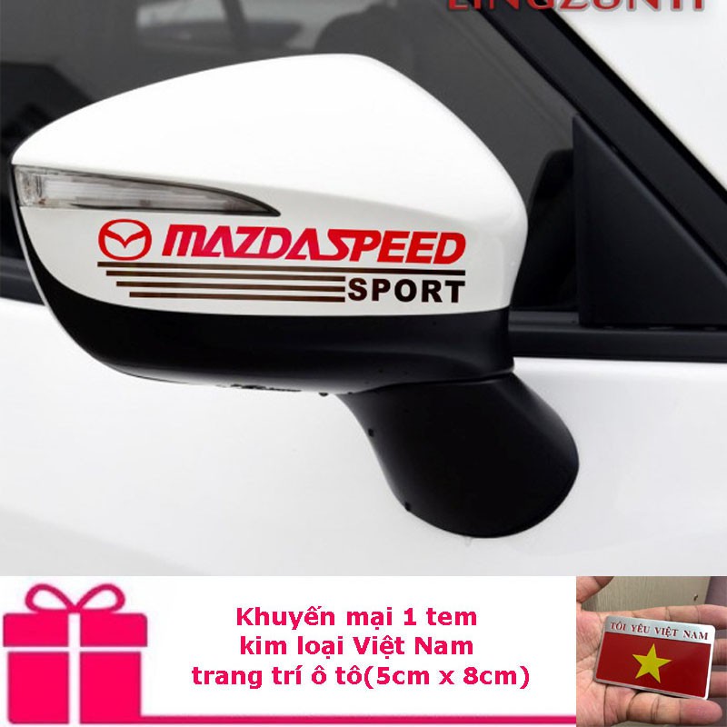 Bộ 2 tem dán trang trí gương xe ô tô (Mazda) - Tặng 1 tem dán kim loại Việt Nam