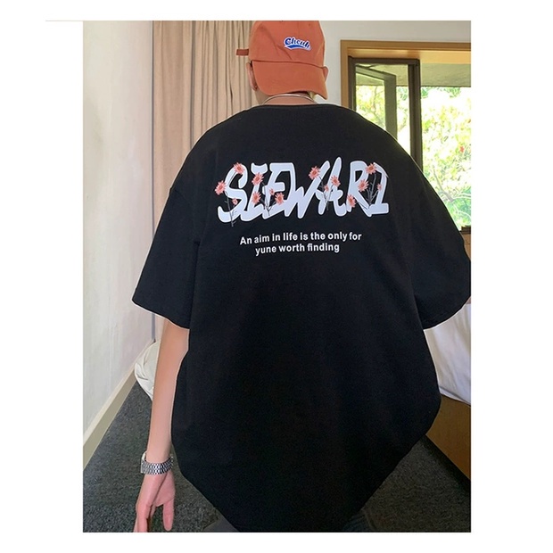Áo thun unisex, áo phông tay lỡ from rộng chất liệu cotton mát in hình chữ SIEWARI