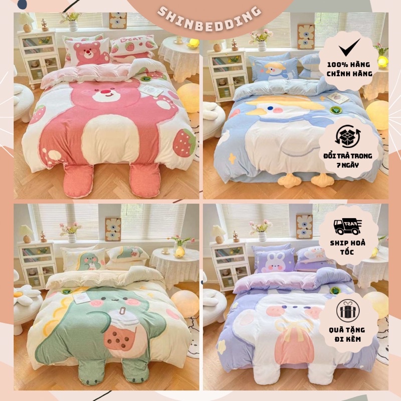 Set Chăn Ga Nỉ Mịn 5D Mềm Mịn Cực Nịnh Da Hàng Chuẩn Xuất Nhật
