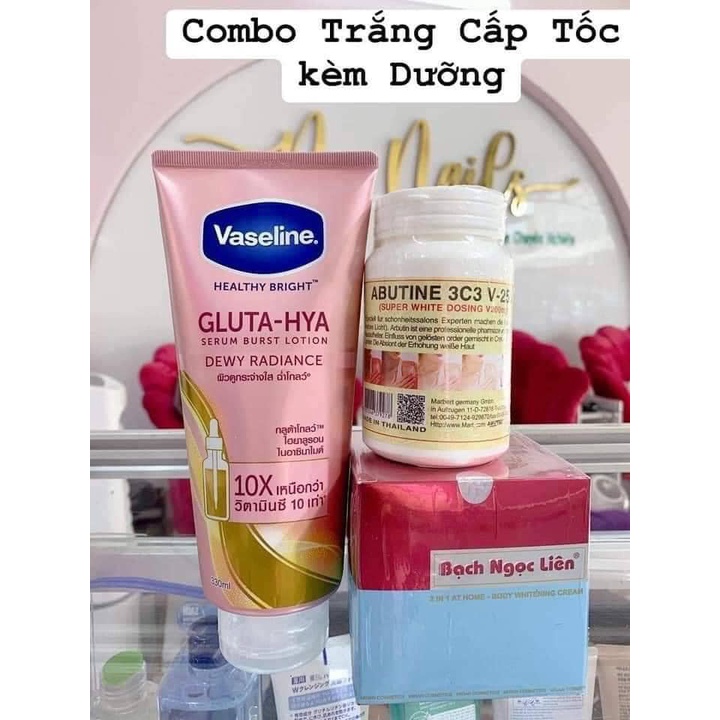 COMBO BODY BẠCH NGỌC LIÊN VASELINE  SIÊU KÍCH TRẮNG MẠNH DÀNH CHO DA CHAI LÌ
