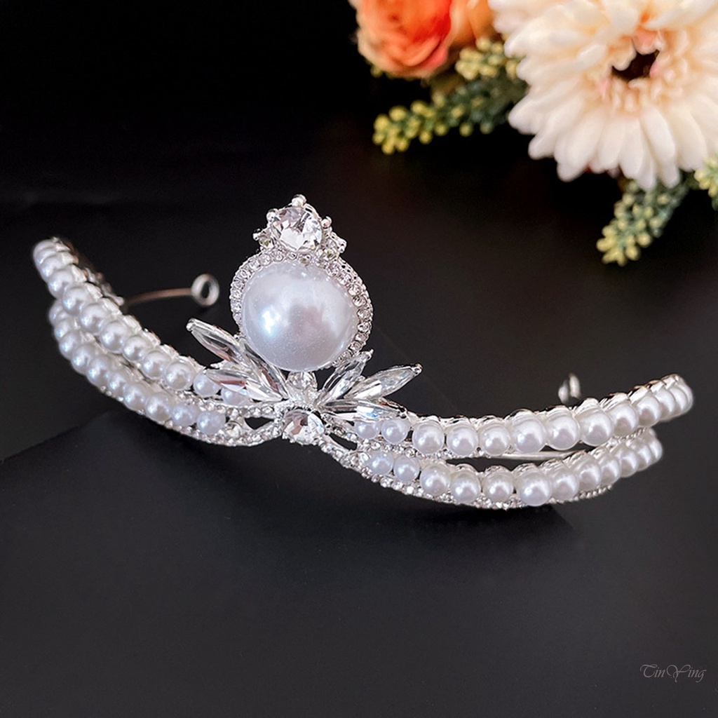 GETNOIVAS Vương Miện Đính Đá Ngọc Trai Giả Sang Trọng 1 Cái Cho Nữ