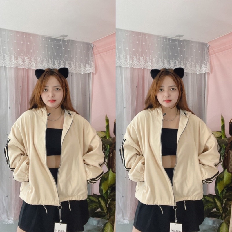 Áo khoác da lộn phối sọc bigsize hình thật