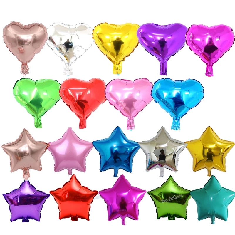 Set 10 Bong Bóng Lá Nhôm Hình Ngôi Sao Trái Tim 10 Inch Trang Trí Tiệc Sinh Nhật