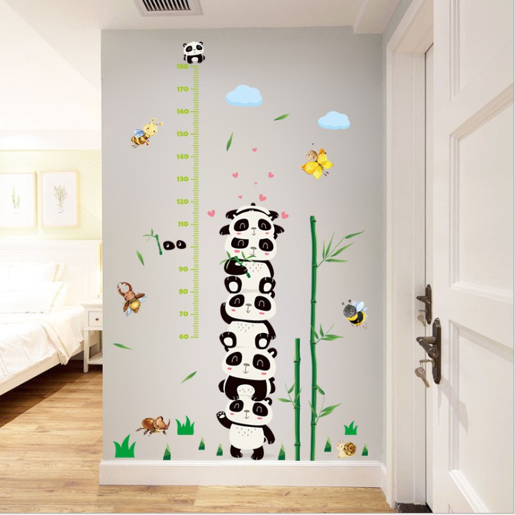 Decan dán tường thước đo chiều cao ⚡ FREESHIP ⚡ Gấu trúc ngộ nghĩnh dễ thương có keo sẵn AmyShop