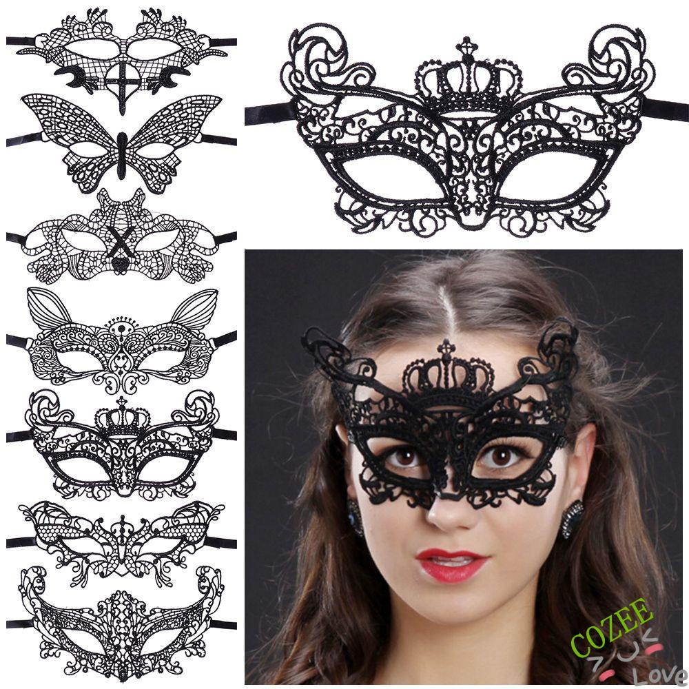 Bịt mắt ren che nửa mặt màu đen phong cách gothic hóa trang halloween dành cho nữ