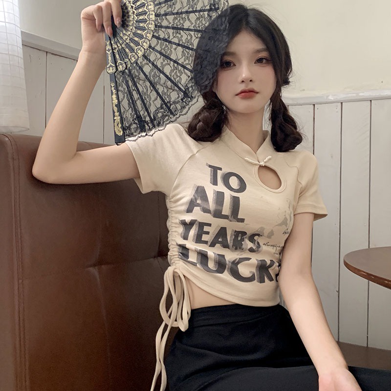 Áo Thun Lửng Ngắn Tay In Chữ Phong Cách Hàn Quốc Dành Cho Nữ