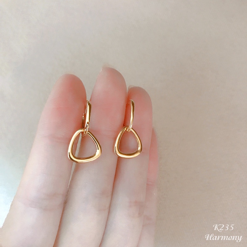 Khuyên tai tròn nữ bạc tam giác kép mạ vàng 14k Double Ring | HARMONY ACCESSORIES K235