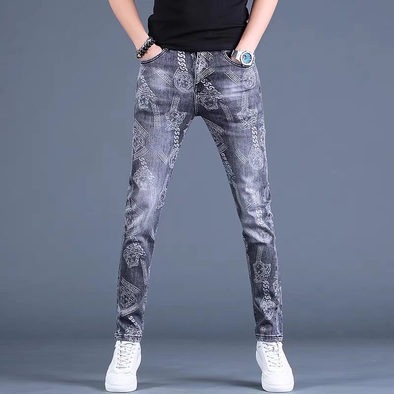 Quần Jean Dáng Ôm Hoạ Tiết Thêu▲Cẩn thận người Sportsman▲Quần Jean Ống Rộng Có Khóa Kéo In Họa Tiết Thời Trang Mùa Thu Mới Cho Nam