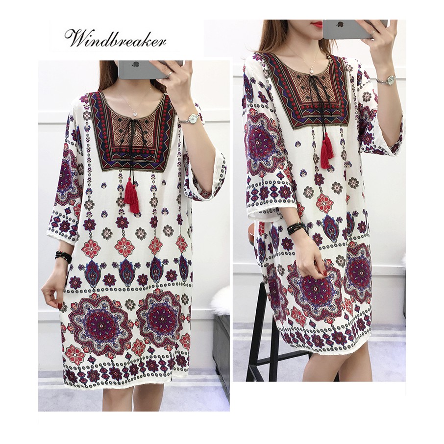 Đầm dáng rộng chất Cotton hoạ tiết hoa thêu có size lớn | BigBuy360 - bigbuy360.vn