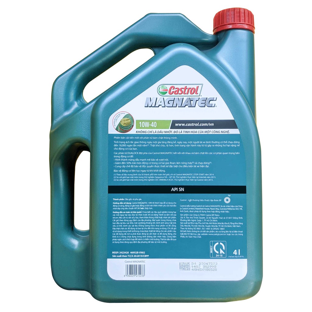 DẦU NHỚT XE HƠI CASTROL MAGNATEC SN/CF 10W40 4L - CHÍNH HÃNG