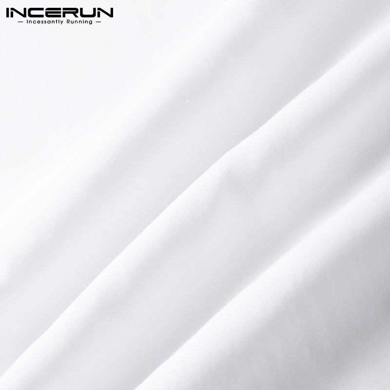 Áo sơ mi INCERUN tay dài cài khuy màu trắng thời trang cho nam