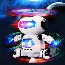 Siêu nhân biết đi có đèn nhạc xoay 360 độ dùng pin AA, Do choi robot biet mua phat nhac xoay 360 do