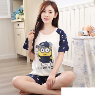 Bộ quần áo short big size nền kem xanh hình Minion size lớn 5Xl 90-100kg
