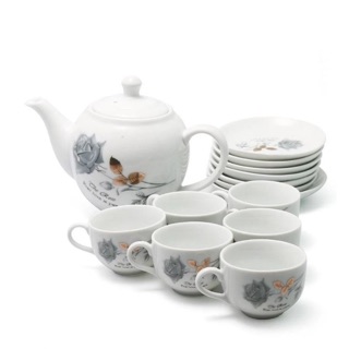 Ấm chén trà hoa hồng Bát tràng -02 (Trắng)