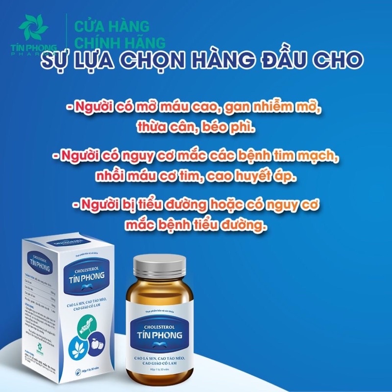 Viên Uống Hạ Cholesterol TÍN PHONG Giúp Giảm Mỡ Máu, Kiểm Soát Đường Huyết, Hạn Chế Béo Phì Lọ 30 Viên