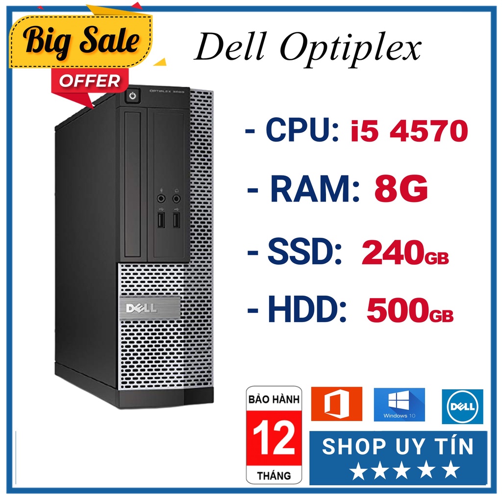 Thùng Máy CPU ⚡Freeship⚡Cây Máy Tính Đồng Bộ Dell Optiplex 3020/7020/9020 (i5 4570/Ram 8G/SSD 240GB/HDD 500GB) - BH 12T