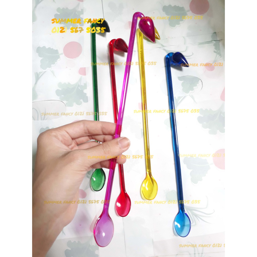 Muỗng khuấy 25cm hạt lựu móc câu đủ màu - Long Spoon with hook