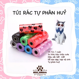 [RẺ VÔ ĐỊCH] Cuộn/ túi nilon tự hủy đựng hốt phân cho thú cưng chó mèo hình bàn chân.