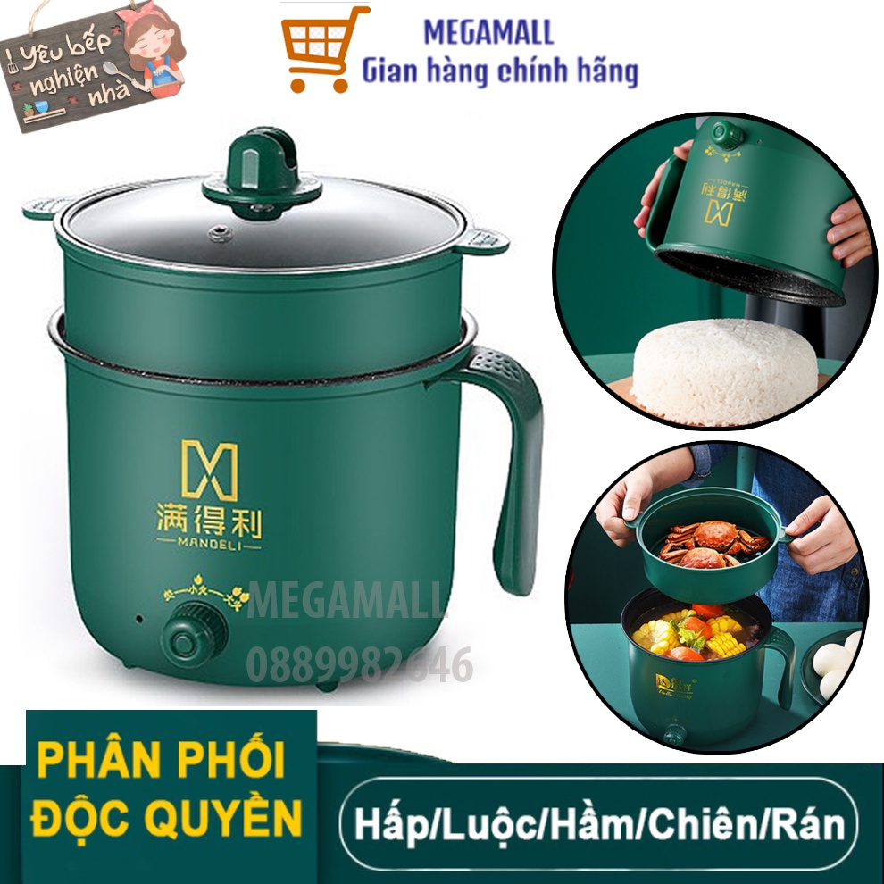 Ca Nấu Mì, Nồi Lẩu Mini Cầm Tay, Nấu Cơm Đa Năng Có Tay Cầm 1,8L - 2 Nấc Nhiệt Kèm Giá Hấp Tiện Lợi