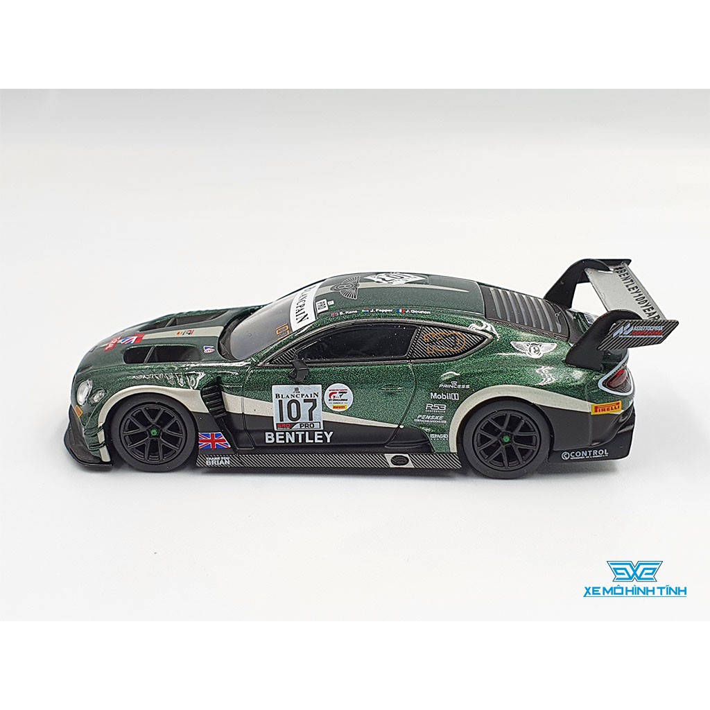 Xe Mô Hình Bentley Continental GT3 #107 M-Sport Team Bentley 2019 Total 24 Hours of Spa RHD 1:64 Mini GT (Xanh Rêu)