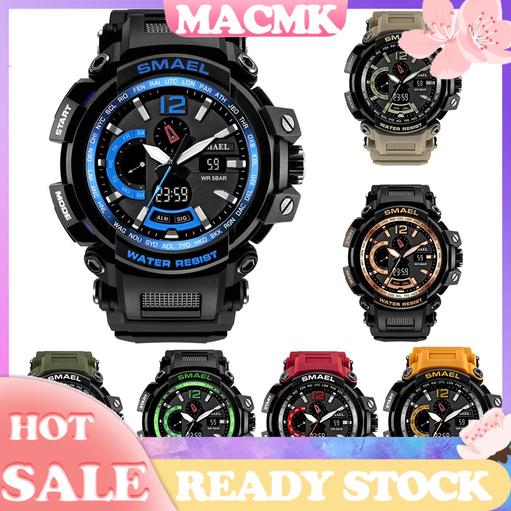 MACmk SMAEL Men Waterproof Quartz Electronic 2-display Luminous Sports Wrist Watch