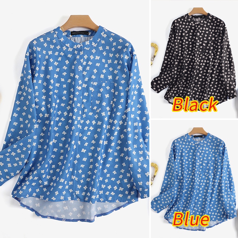 Zanzea Áo Sơ Mi Cổ Đứng Tay Dài Dáng Rộng In Họa Tiết Thời Trang Cho Nữ
